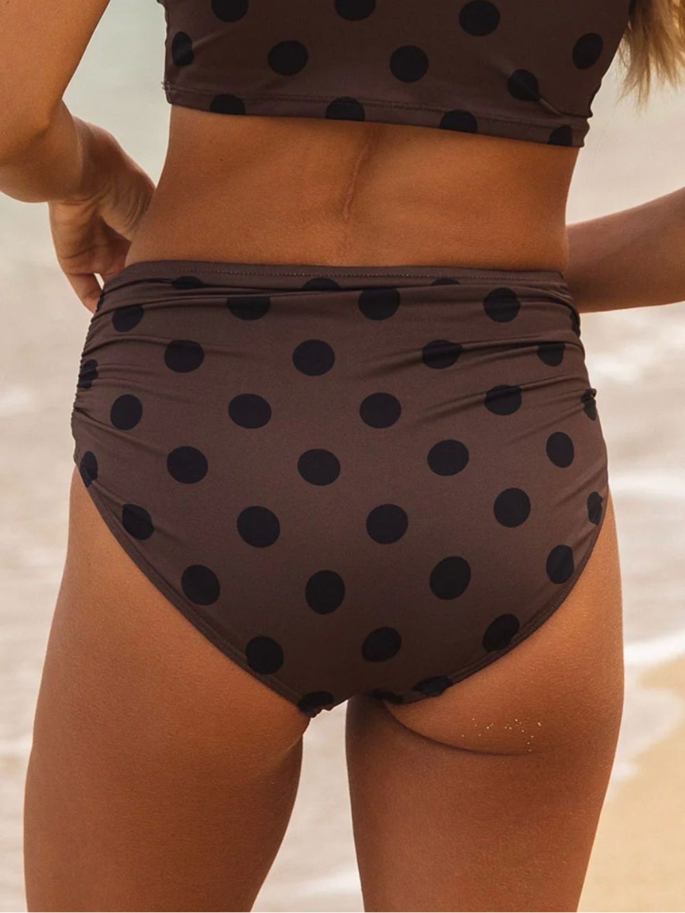 Brown Polka Dot tankini and high waisted plain bottom (second pic!) Swimsuit NWT - Picture 2 of 2